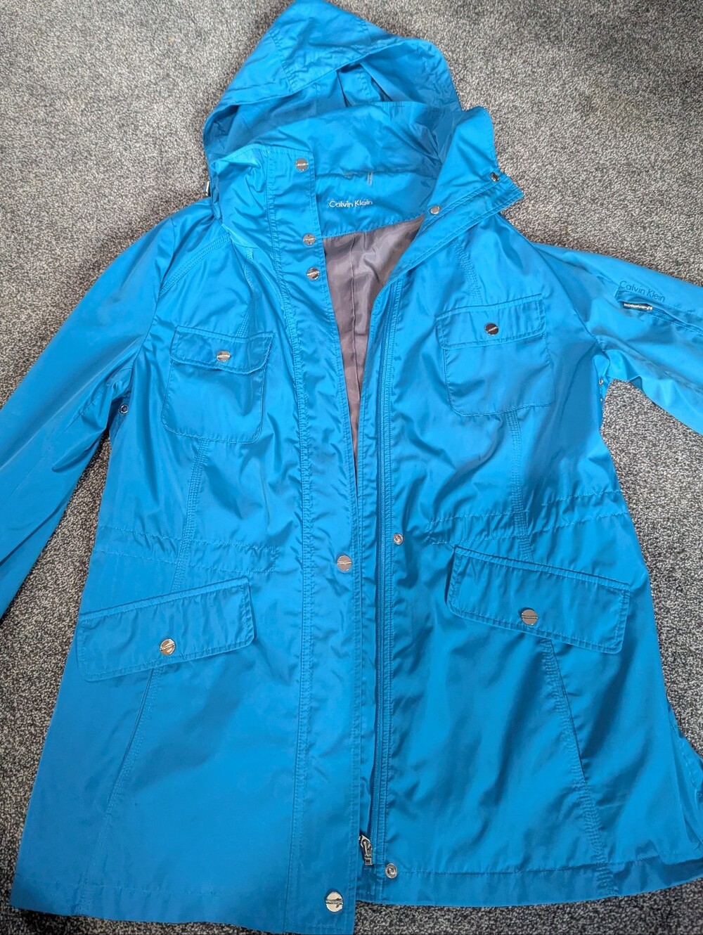 Calvin Klein Women's Blue Hooded Rain Jacket